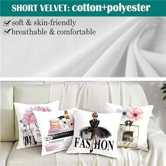 Set of 4 Pink Throw Pillow Covers 18x18 Velvet Decorative Cushion Cases Sofa Bed - Picture 4 of 8